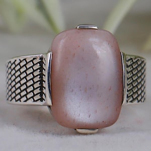 Peach Moonstone Ring: Sterling Silver Bohemian Statement Ring