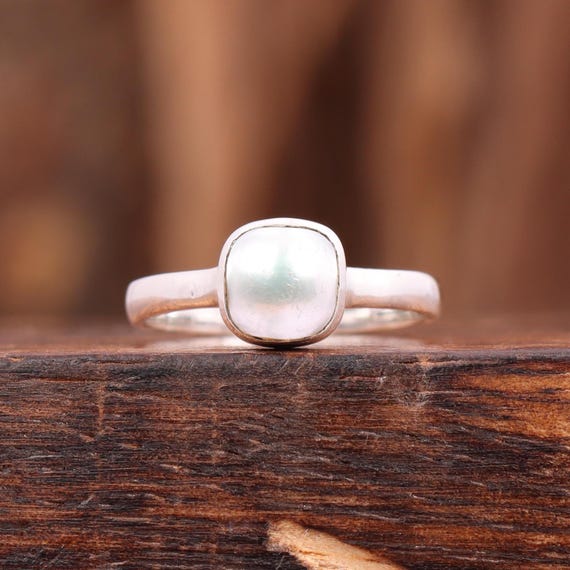 Anello con perla d'acqua dolce, anello in argento sterling 925