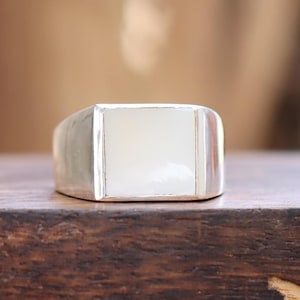 Natuurlijke parelmoerring, 925 sterlingzilveren ring, witte parel herenring, zegelring heren, cadeau voor vader
