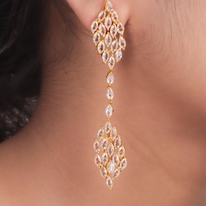 Cubic Zirconia Dangle Earrings: 925 Sterling Silver, Gold Plated