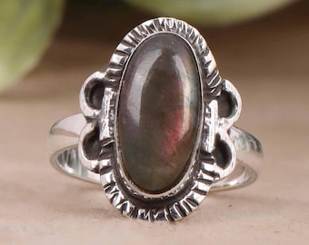 Anello Labradorite Naturale, Anello In Argento Sterling Massiccio 925, Pietra Preziosa Labradorite Blu Naturale Appariscente, Anello Da Donna, Anello Da Uomo, Anello Regalo - Italia - Foto 8