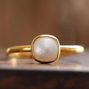 Dainty Freshwater Pearl Ring: Gold Plated Sterling Silver Solitaire