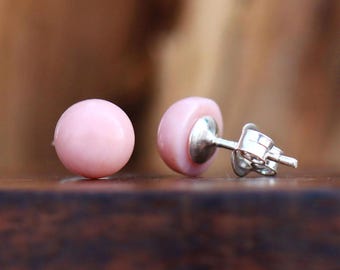 Handmade Pink Opal Stud Earrings, 925 Sterling Silver