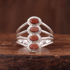 Golden Sunstone Ring: Sterling Silver Boho Statement Ring