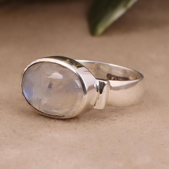 Rainbow Moonstone Ring, 925 Sterling Silver Ring, Women Ring