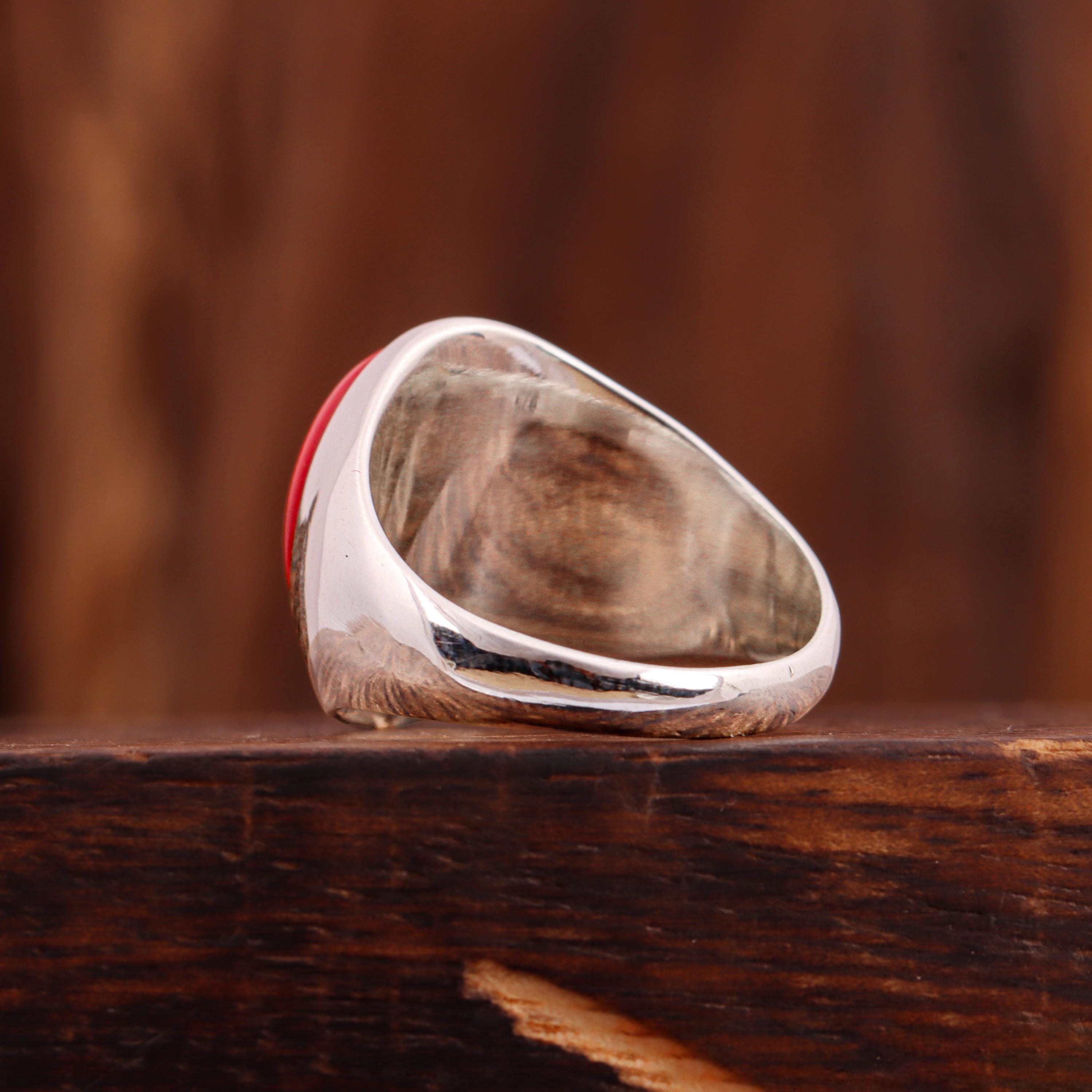 Red Coral Sterling Silver Men's Signet Ring - Etsy