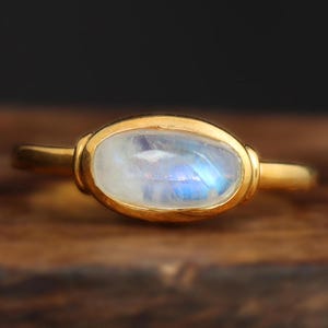 Handmade Moonstone Ring: 18k Gold Vermeil Sterling Silver Solitaire