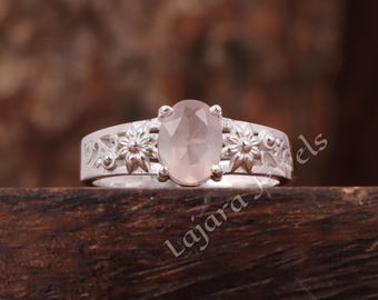 Dainty Rose Quartz Ring: Handmade Sterling Silver Promise Ring