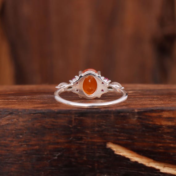 Anello con pietra preziosa corniola / Anello in argento lucido / Anello