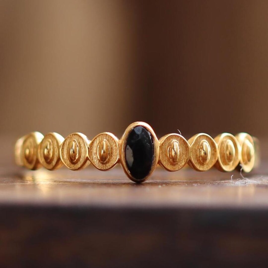 BAGUE En Or 18 Carats Avec Onyx - Taille 53 - Style Art Déco - Magnifique Bijou Ancien - Occasion