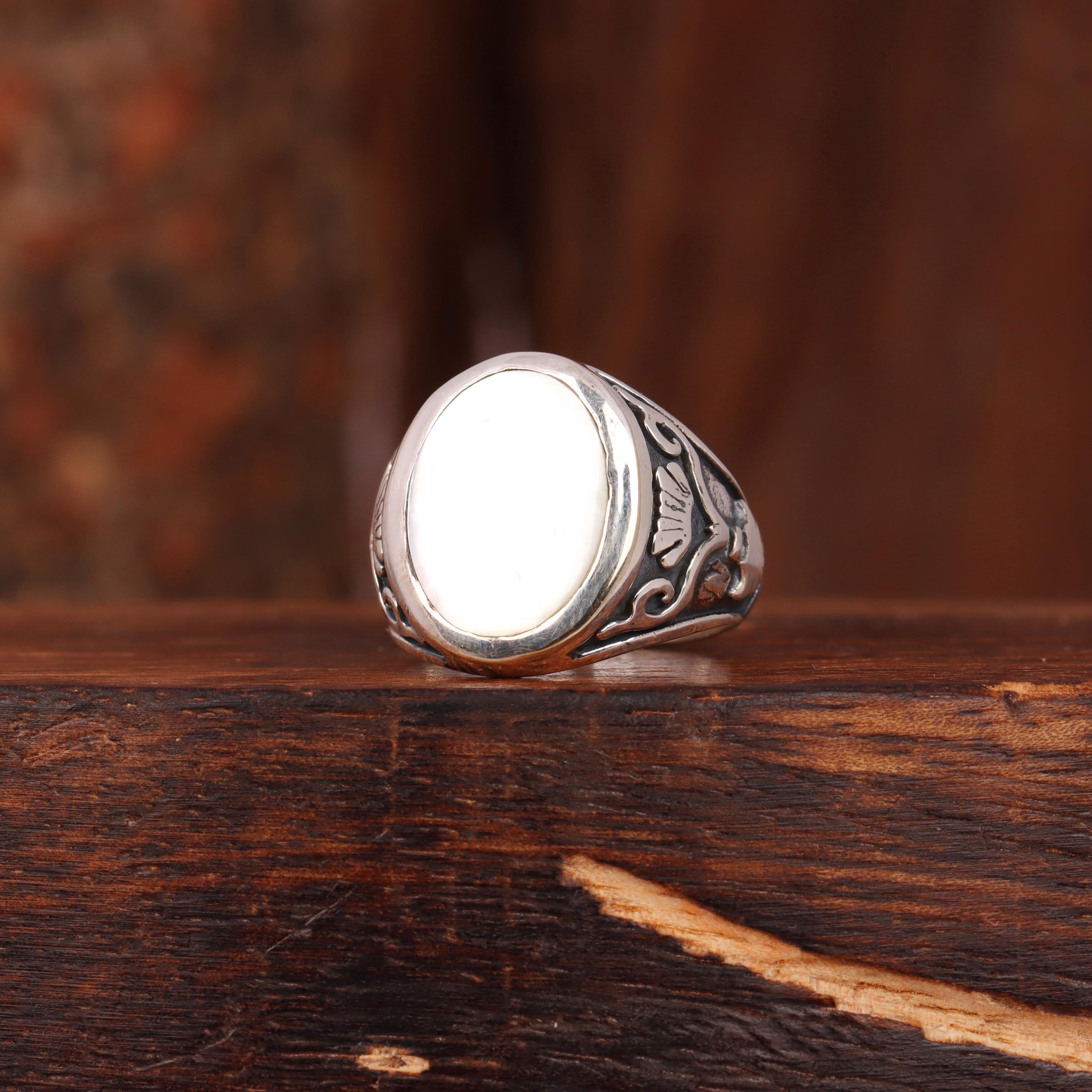 Mother of Pearl Signet Ring: 925 Sterling Silver Men's Ring - Etsy