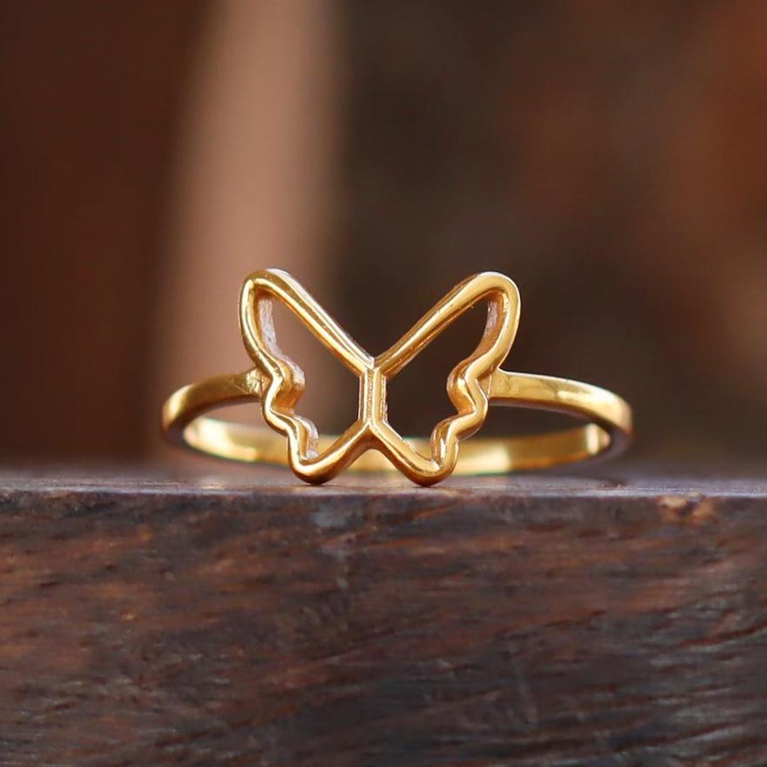 Tiny Butterfly Ring: 925 Sterling Silver Gold Vermeil Stacking