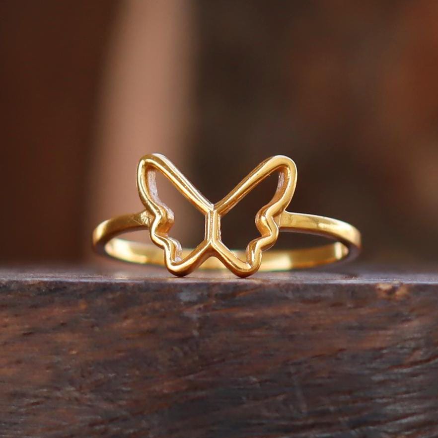 Tiny Butterfly Ring: 925 Sterling Silver Gold Vermeil Stacking