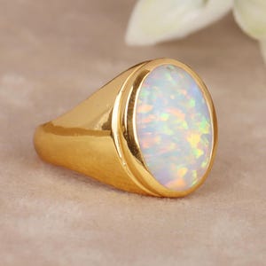 Schöner Feueropal Ring, 925 Sterling Silber Herrenring, Oktober Geburtsstein Herrensiegelring, Geschenk für Vater