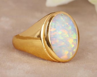Fire Opal Signet Ring: 925 Sterling Silver, October Birthstone