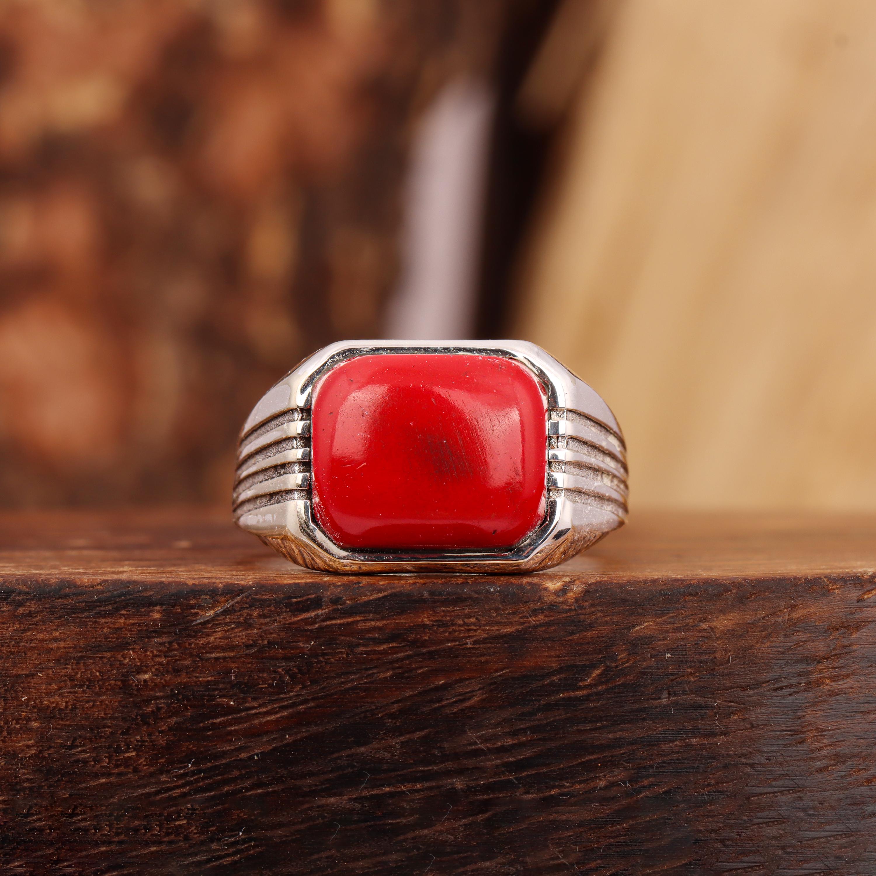 Mens Red Coral Ring: 925 Sterling Silver, Birthday Gift - Etsy