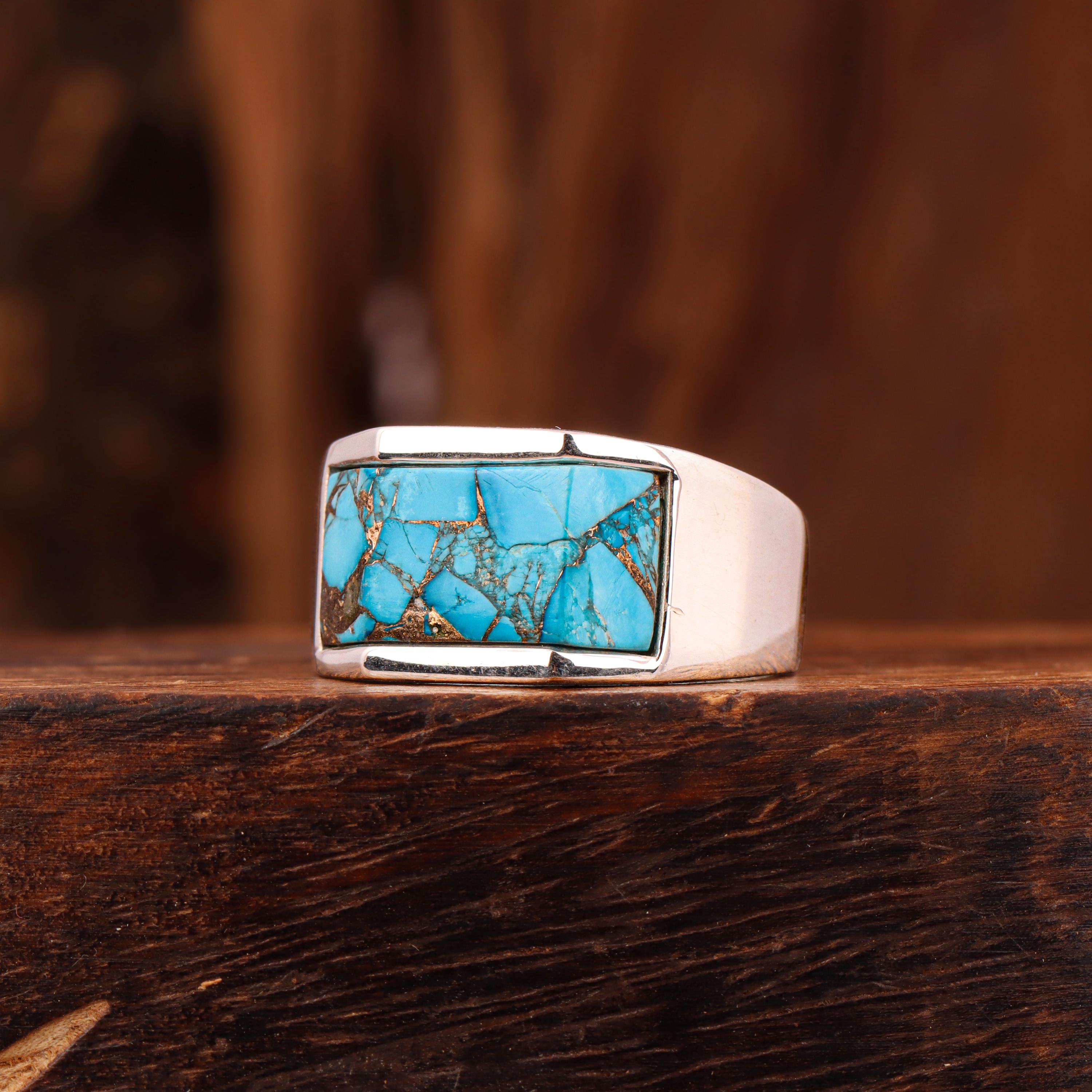 Turquoise Signet Ring: Handmade 925 Sterling Silver Men's Ring - Etsy