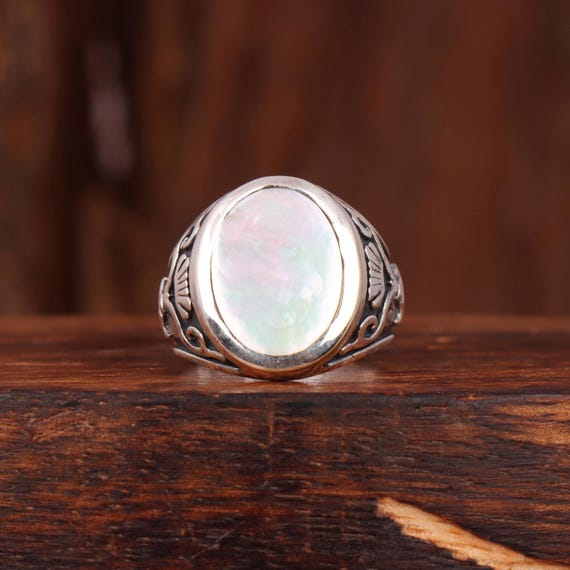 Mother of Pearl Signet Ring: 925 Sterling Silver Men's Ring - Etsy
