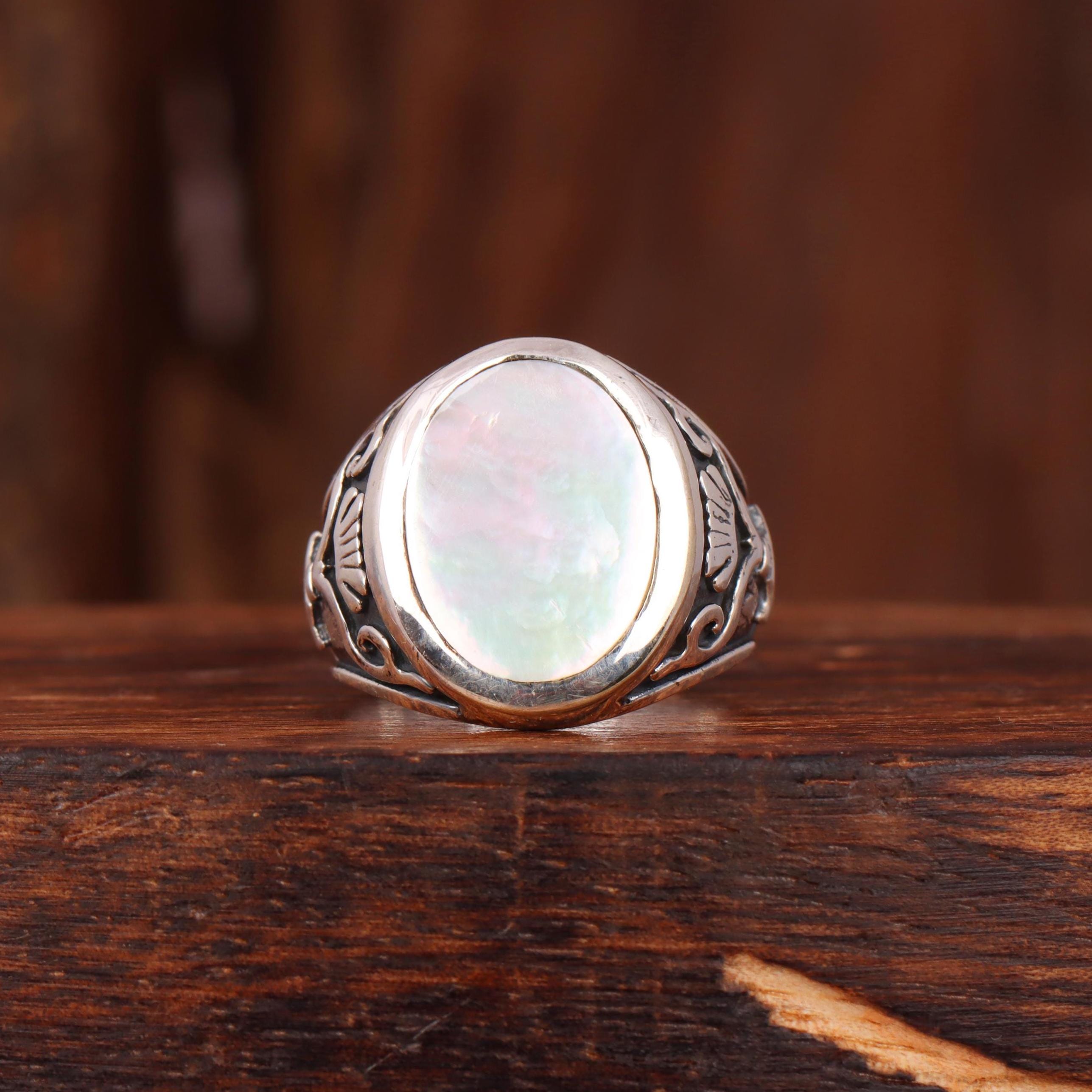 Mother of Pearl Signet Ring: 925 Sterling Silver Men's Ring - Etsy