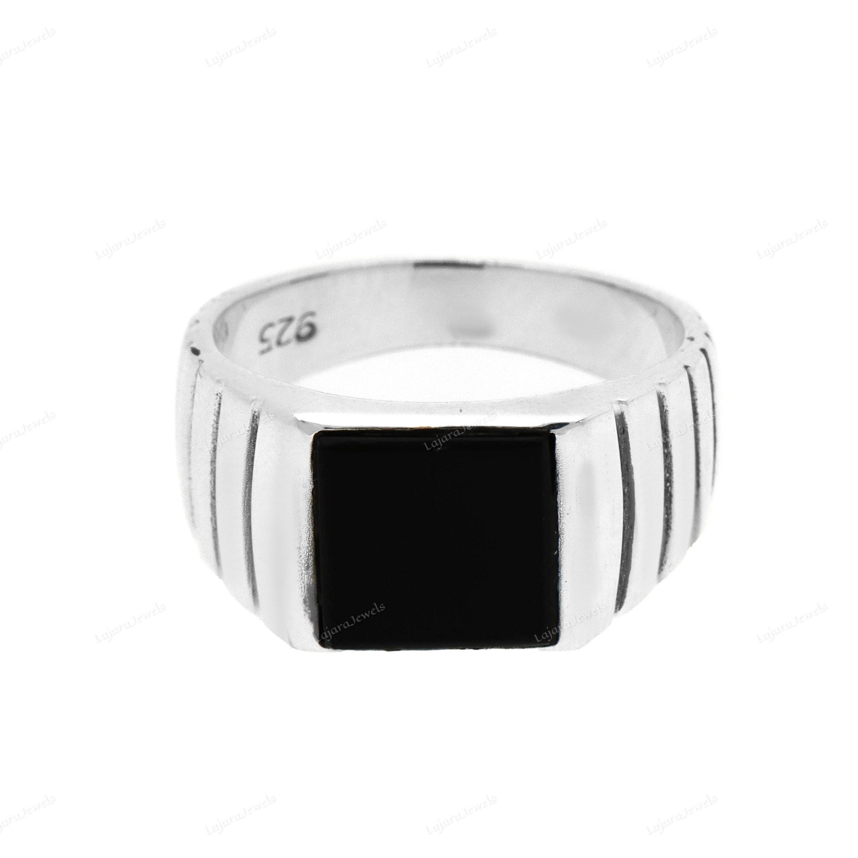 Black Onyx Signet Ring: Chunky 925 Sterling Silver Mens Ring