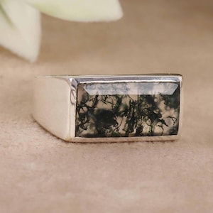 Grüner Moos Achat Ring, Edelstein Ring, 925 Sterling Silber Ring, Moos Achat Herren Ring, Statement Ring, Versprechen Geschenk für sie