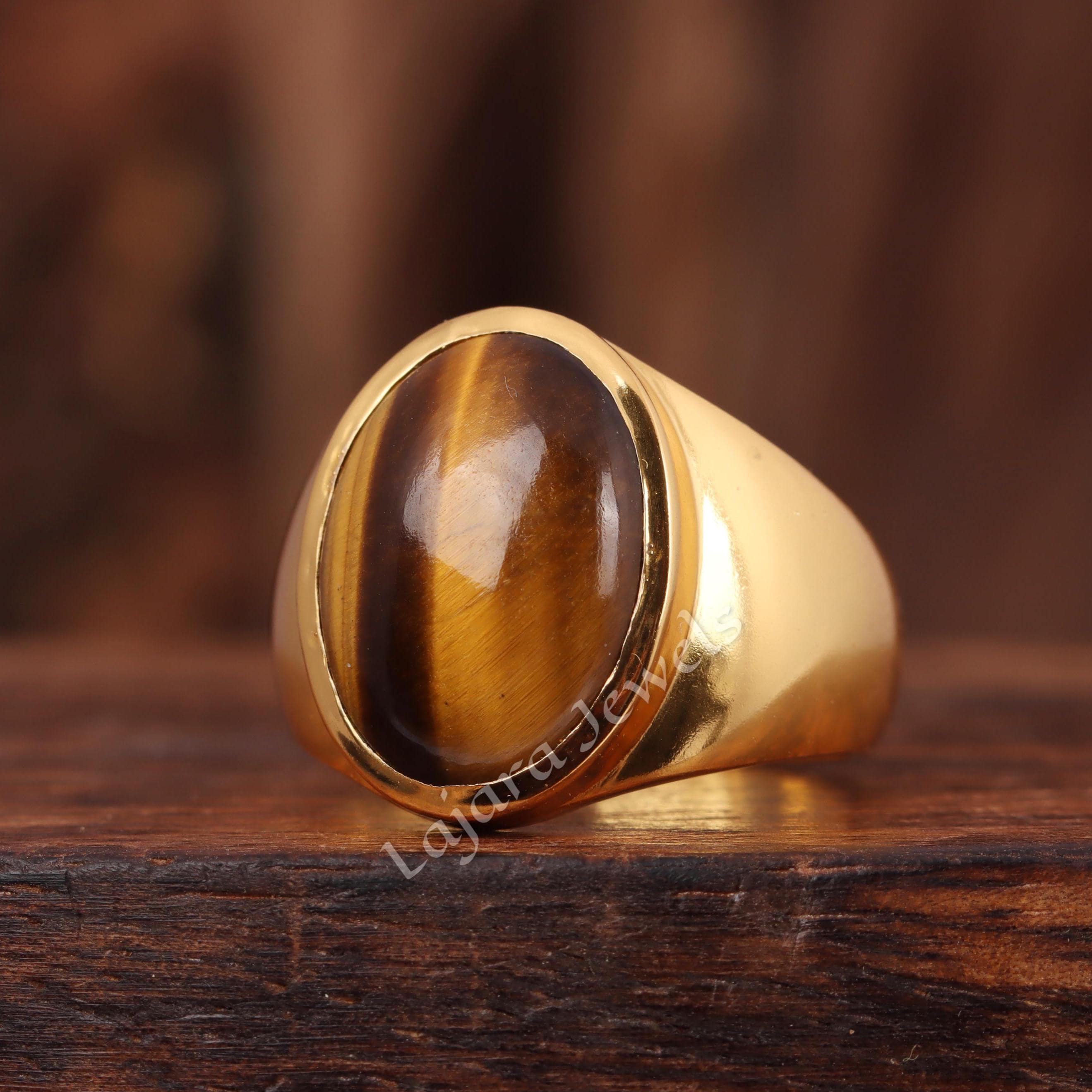 Tiger's Eye Signet Ring: Gold Vermeil, Sterling Silver Mens Ring