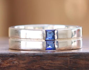 Anillo de zafiro azul, anillo de plata esterlina 925, anillo de