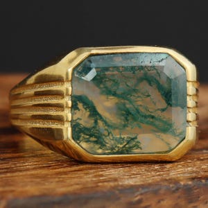 Natuurlijke mosagaatring, edelsteenring, 925 sterlingzilveren ring, mosagaat herenring, beloftering, cadeau voor hem.