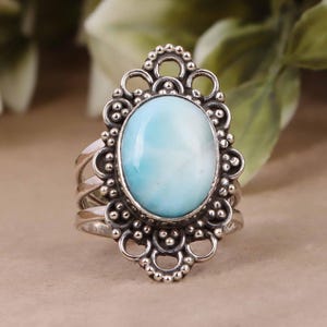 Natural Larimar Ring, Gemstone Ring, Solid 925 Sterling Silver Ring, Handmade Ring, Band Ring, Boho Ring, Women Jewelry, Gift For Her.