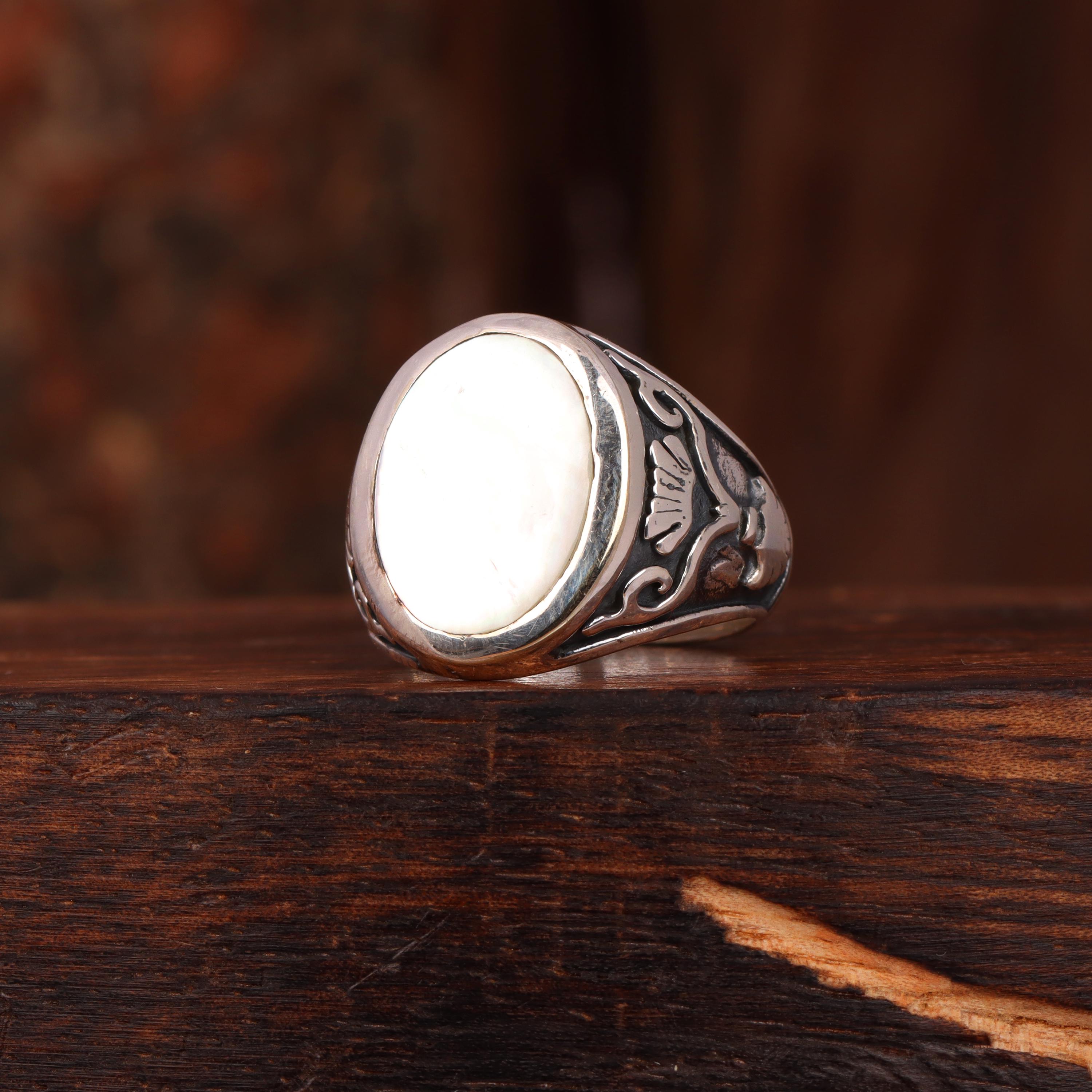 Mother of Pearl Signet Ring: 925 Sterling Silver Men's Ring - Etsy