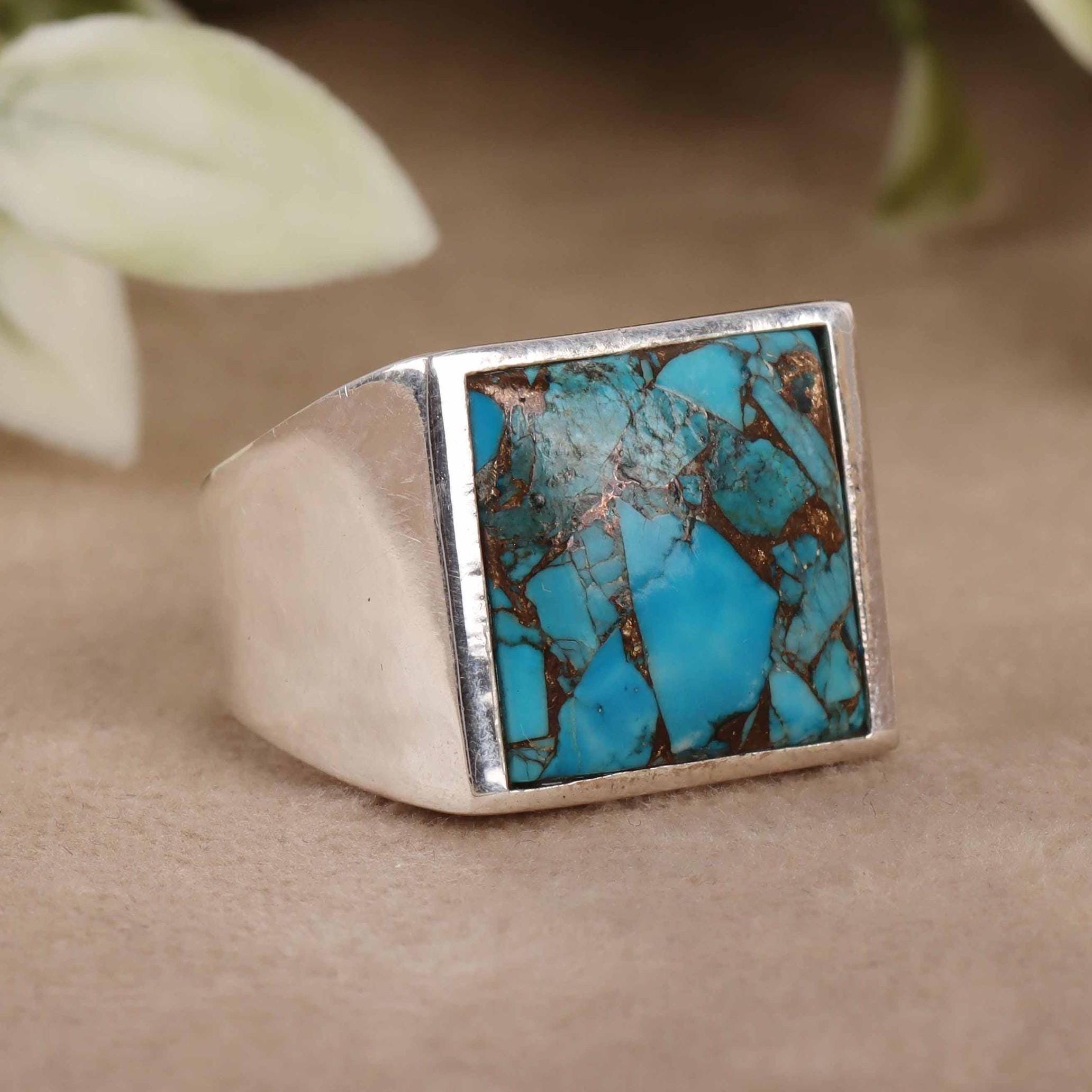 アクセサリー SAAD Turquoise Signet Ring 925 Copper Turquoise Signet Ring, 925 Sterling Silver Men's Ring - Etsy
