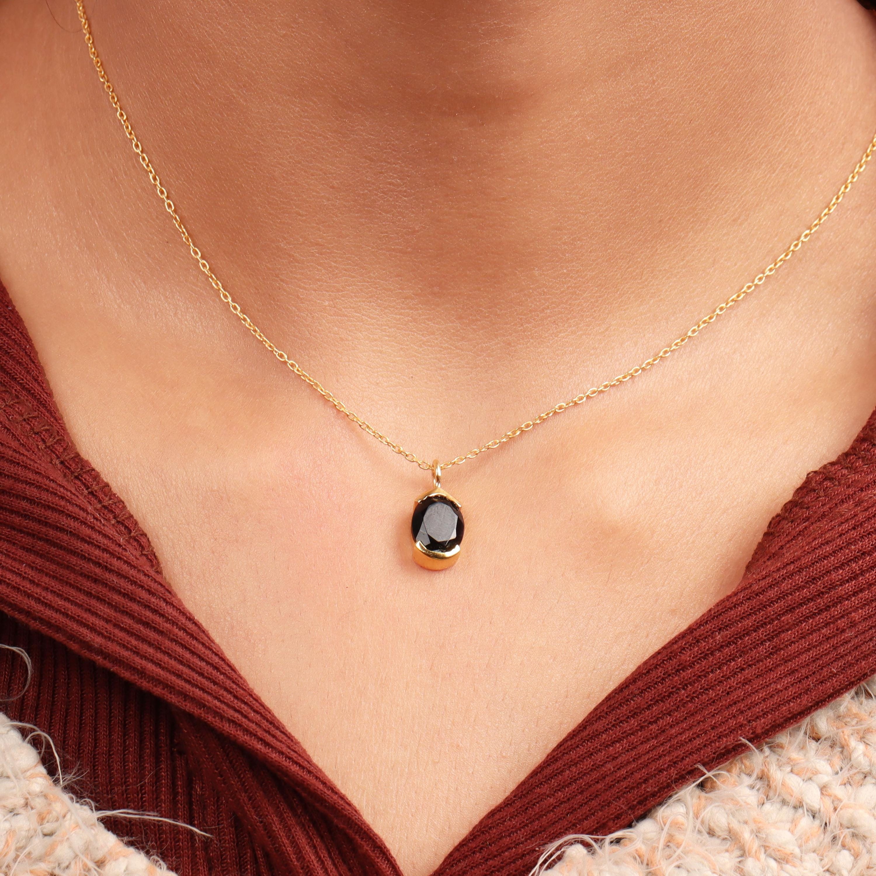 Collier Vintage Plaqué Or Avec Pierre (probablement Onyx) - Occasion, Style Rétro, Origine France