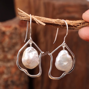 Baroque Pearl Drop Earrings: White Fireball Statement Jewelry