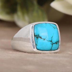Tibetaans turkoois herenring, 925 sterlingzilver, edelsteen herenring, herenzegelring, cadeau voor hem
