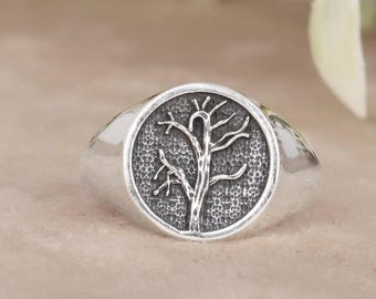 Sterling Silver Tree of Life Signet Ring: Yggdrasil Family Tree