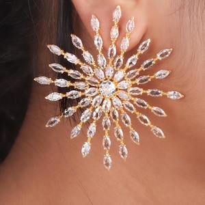Cubic Zirconia Sterling Silver Statement Earrings: Gold Plated Dangle