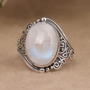 Handgemachte Regenbogen Mondstein 925 Sterling Silber Ring