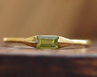 Natural Peridot Ring, 925 Sterling Silver Ring, 18k Gold Vermeil Ring, Bar Gemstone Ring, Handmade Ring, Wedding Ring, Gift For Her