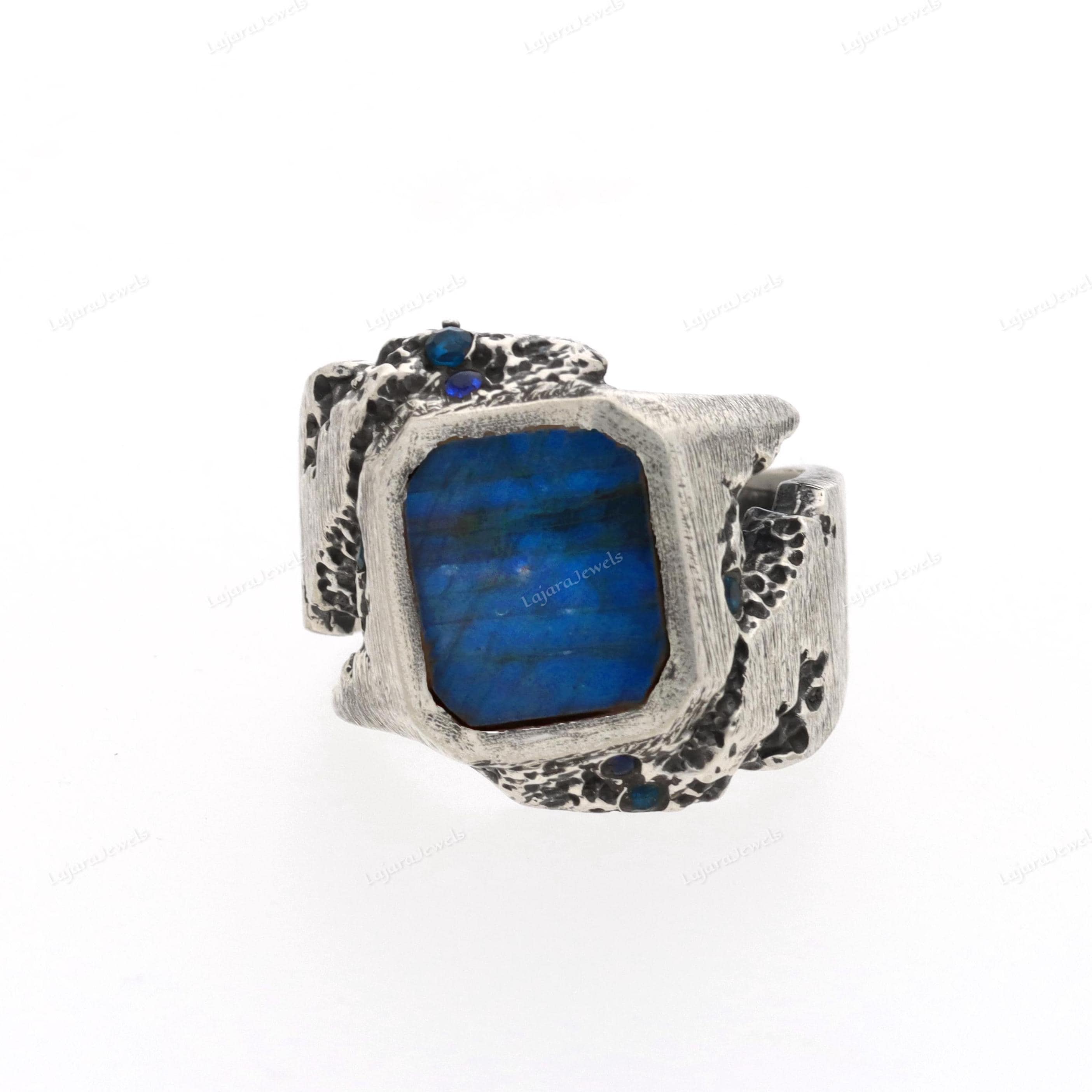 Anello Uomo In Argento 925 Con Labradorite – Design Vintage Ossidato, Misure 60-66, Regalo Elegante - 2