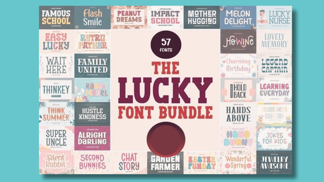 The Lucky Font Bundle Instant Digital Download procreate Prints Vintage ...