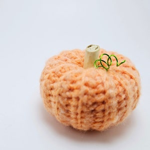 Small Peach Crochet Pumpkin w/wood stem & copper wire: Handmade Halloween holiday Thanksgiving fall festive new gift autumn