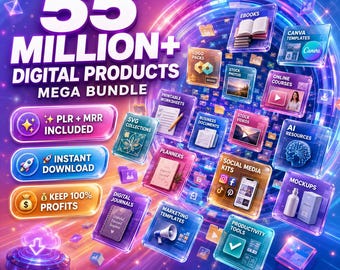 Digital Products Bundle PLR MRR | 55 Million Ready-to-Sell Assets | Canva Templates, eBooks, Courses & AI