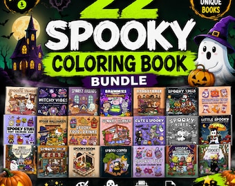 Spooky Coloring Book Bundle for Kids and Adults, 850+ Printable Pages PDF, Cozy Cute Witchy Halloween & Hygge Coloring Books