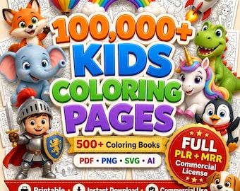 Coloring Pages Bundle, 100,000+ Kids and Adults, PLR/MRR Rights pdf, svg, Gift