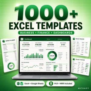 Excel Templates Bundle | 1000+ Finance, Business, Budget & Analytics Dashboards | PLR MRR Rights