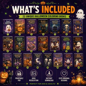 Spooky Coloring Book Bundle for Kids and Adults, 850+ Printable Pages PDF, Cozy Cute Witchy Halloween & Hygge Coloring Books image 4