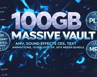 100GB Video Editing GFX Mega Pack, AMV, SFX, Overlays, Fonts (Digital Download)