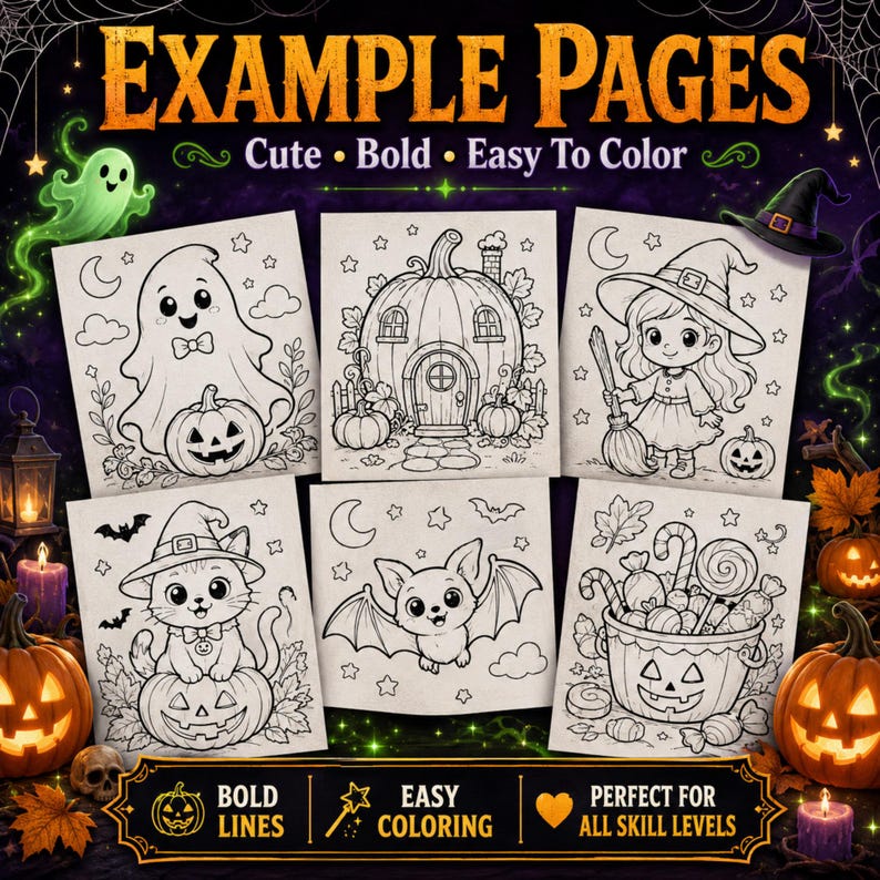 Spooky Coloring Book Bundle for Kids and Adults, 850+ Printable Pages PDF, Cozy Cute Witchy Halloween & Hygge Coloring Books image 6