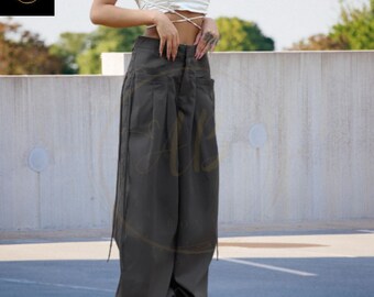 Women Green Cotton Baggy Cargo Pants Tailor Made Formal Casual Retro  Fashion High Street Loose Trousers Aesthetic Outfits Prom Work Attire 
