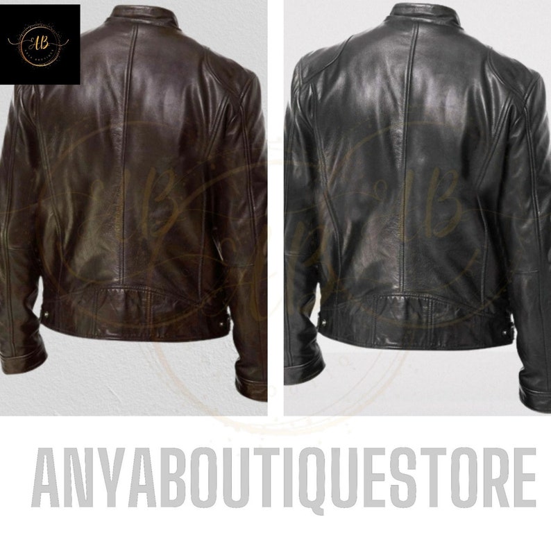 Black Brown Genuine Leather Jackets Motorcycle Lapel Diagonal Zipper